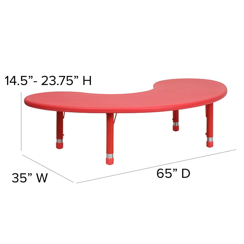 Flash Furniture 35"W x 65"L Half-Moon Plastic Height Adjustable Activity Table, 5 of 12