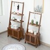Ladder Bookcase, Bamboo Shelf, Display Shelf with Cabinet, Floor Standing Storage Shelf with 6 Hooks - 3 of 4