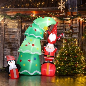 Angel Sar 6FT Inflatable Christmas Tree with Santa & Elf, LED Lighted Blow Up Yard Decoration, Outdoor Indoor Holiday Decor - 1 of 4