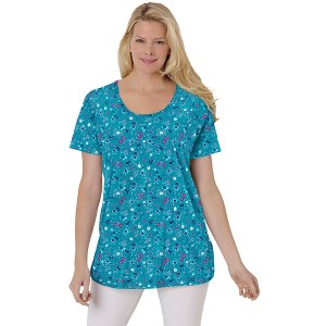 Woman Within Plus Size Perfect Printed Short-Sleeve Scoopneck Tee - 1 of 4