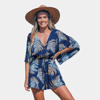 Women's Tropical Leaf Front Button Romper - Cupshe