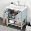 30" Bathroom Vanity with Ceramic Sink, Solid Pine Frame, Cabinet and Open Shelf, Modern Morandi Style - 3 of 4