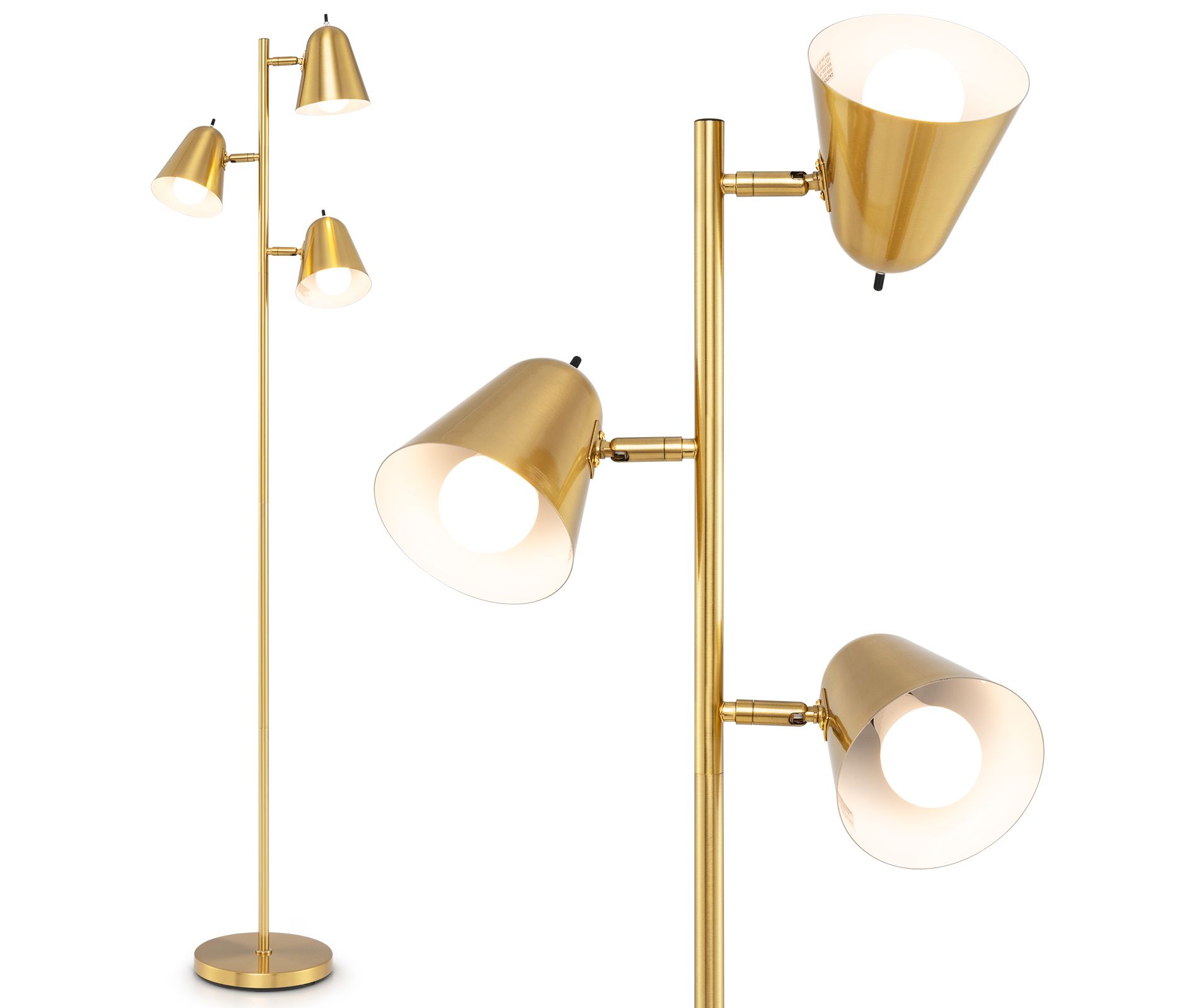 Floor Lamp, 64 Inch 3 Bulb Tree Floor Lamp with E26 LED Bulbs Included and Adjustable Lampshades