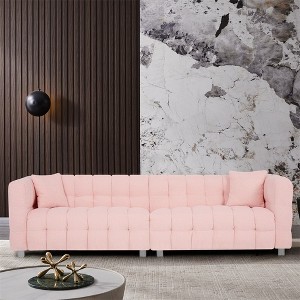 102 Inch Teddy Velvet Sofa, With 2 Throw Pillows, Hardware Feet, Mid Century Indoor Couch, Upholstered Couch For Living Room - 1 of 4