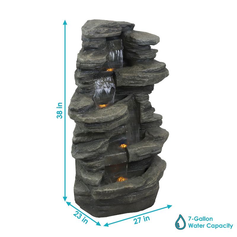 Sunnydaze 38"H Electric Polyresin and Fiberglass Stacked Shale Waterfall Outdoor Water Fountain with LED Lights, 6 of 16