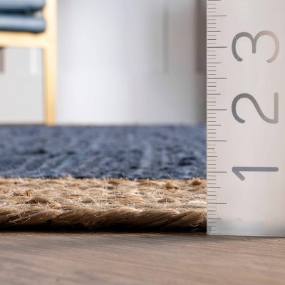 Braided Blue Jute Handmade Rectangular Easy-Care Rug