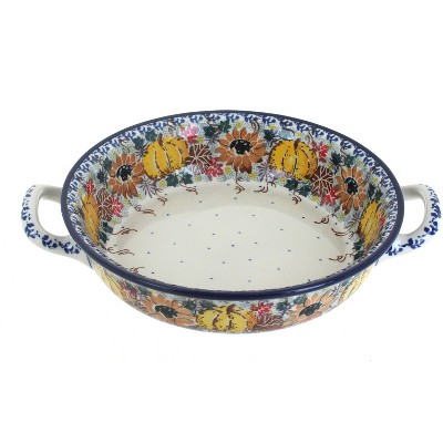 Blue Rose Polish Pottery 419 Ceramika Artystyczna Small Round Casserole with Handles