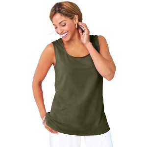 Jessica London Women's Plus Size Stretch Cotton Horseshoe Neck Tank - 1 of 4