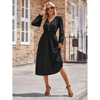 Womens Long Sleeve Maxi Dress  Fall Trendy Elegant V Neck Flowy Wedding Guest Holiday Formal Long Dresses