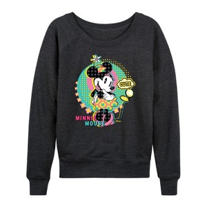 Women's - Disney - Minnie Mouse Cute Lightweight French Terry Wide Neck Long Sleeve Shirt - 1 of 4