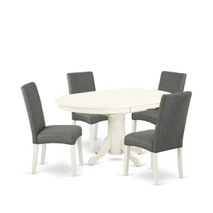 Oval Dining Table Set 5pc 42-60" Table w/ Butterfly Leaf & 4 Parsons Chairs - Linen White Legs - 1 of 4