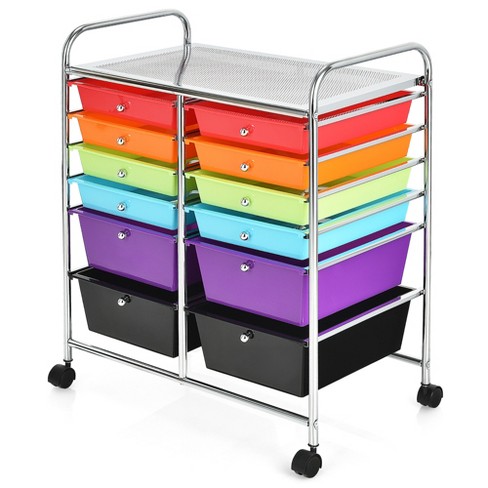 Costway 3 Drawers Metal Rolling Storage Cart