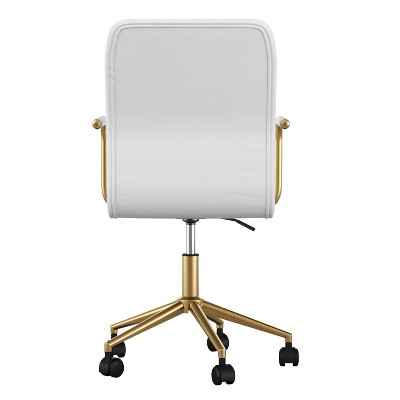 White Faux Leather Executive Swivel Office Chair with Brass Frame