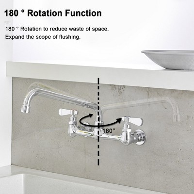 Polished Chrome Double Handle Wall Mount Kitchen Faucet with 12 Inch Swivel Spout