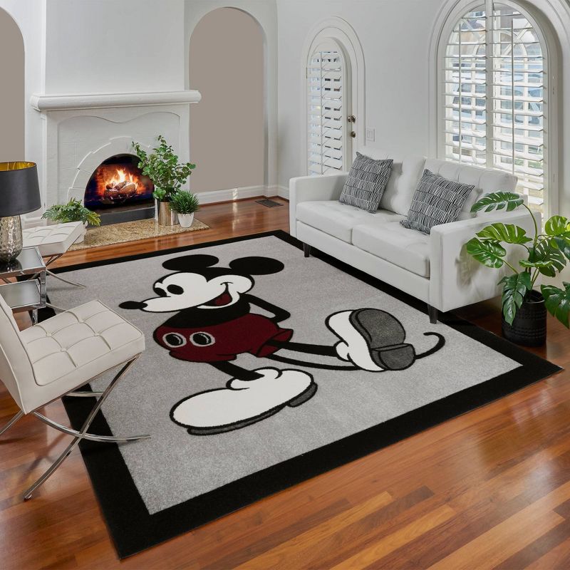 Disney Mickey Mouse Classic Pose with Border Indoor Kids' Area Rug Gray/Ivory/Red, 4 of 6