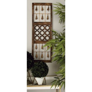 Wood Geometric Intricately Carved Wall Decor with Bells Set of 3 Brown - Olivia & May: Iron Frame, Nautical Art, Vertical Display - 1 of 4
