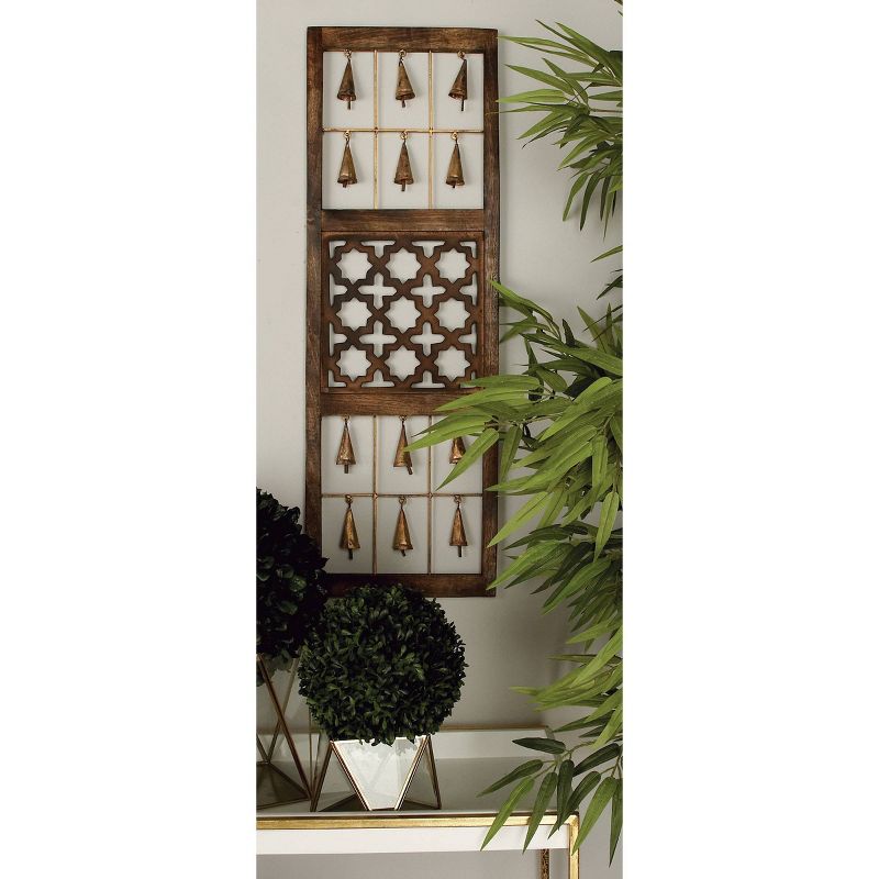 Wood Geometric Intricately Carved Wall Decor with Bells Set of 3 Brown - Olivia &#38; May, 3 of 19