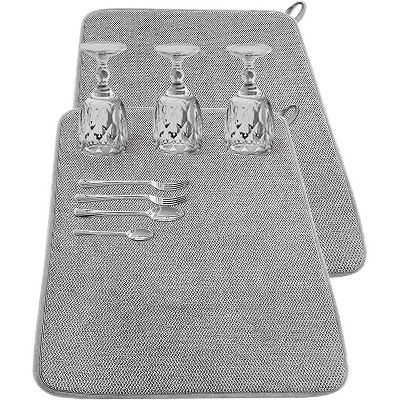 LunaLulinlk 2 Pack Kitchen Drying Mat, Absorbent Microfiber Dishes Drainer Mats 23.6 x 17.7 Inch, Gray