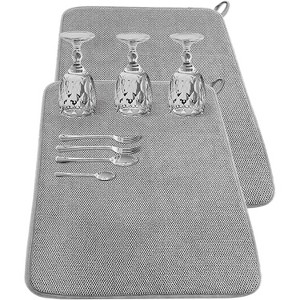 LunaLulinlk 2 Pack Kitchen Drying Mat, Absorbent Microfiber Dishes Drainer Mats 23.6 x 17.7 Inch, Gray - 1 of 4