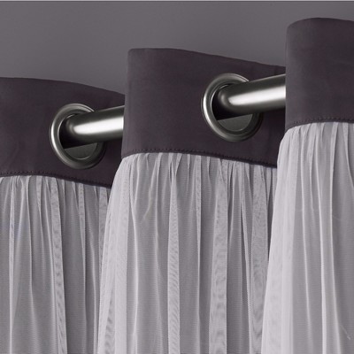 Talia Black Pearl and Cloud Gray Double Layer Blackout Grommet Curtains