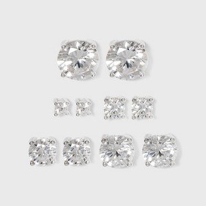 Studs Sterling Cubic Zirconia Earring Set 5pc - Silver/Clear - 1 of 2