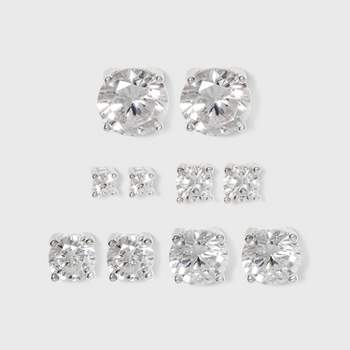 Studs Sterling Cubic Zirconia Earring Set 5pc - Silver/Clear