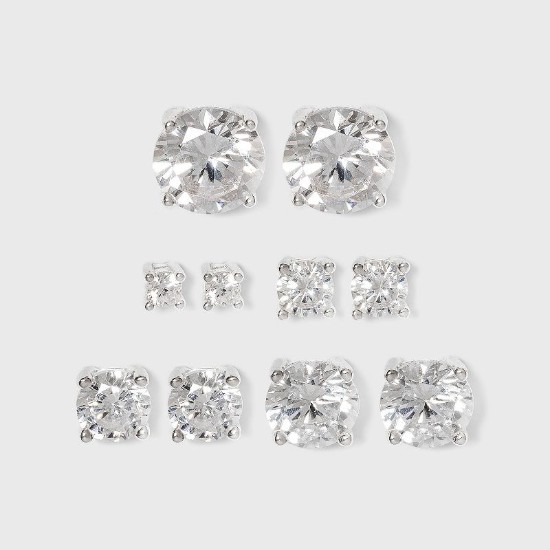 Studs Sterling Cubic Zirconia Earring Set 5pc - Silver/Clear, 1 of 3