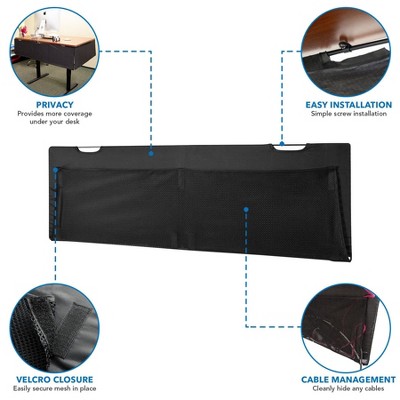 Black Fabric Under Desk Privacy Panel with Organizer Pockets