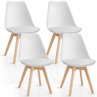 Costway Set of 4 Dining Chair Mid Century Modern Shell PU Seat w/ Wood-Leg White