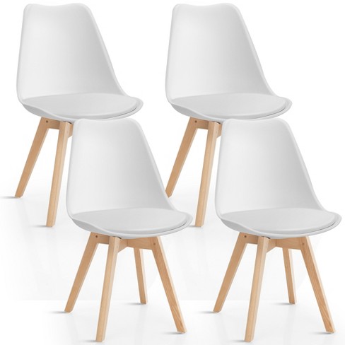 Costway Set of 4 Dining Chair Mid Century Modern Shell PU Seat w Wood Leg White