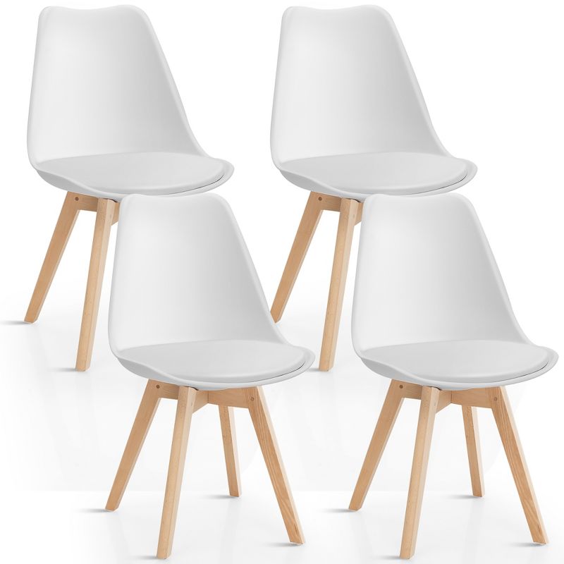 Costway Set of 4 Dining Chair Mid Century Modern Shell PU Seat w/ Wood-Leg White, 1 of 13