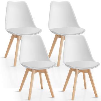 Costway Set of 4 Dining Chair Mid Century Modern Shell PU Seat w/ Wood-Leg White