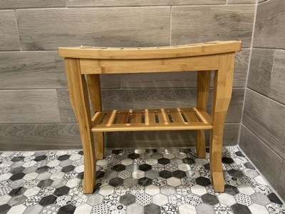 Greenco waterproof bamboo online shower bench with shelf