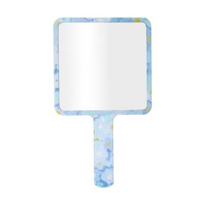 Unique Bargains Floral Square Handheld Mirror Blue 1 Pc