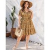Clearlove Summer Plus Size V Neck Wrap Dress High Waisted Short Sleeves Summer Casual Midi Dress with Belt - 2 of 4