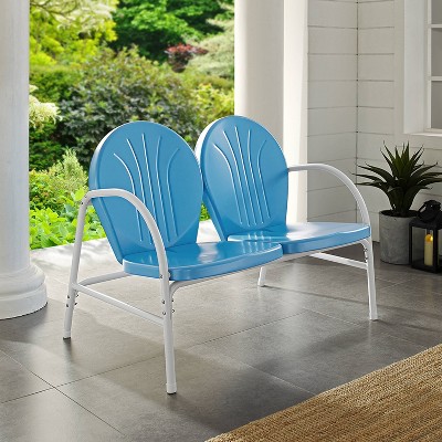 Sky Blue and White Metal Outdoor Loveseat