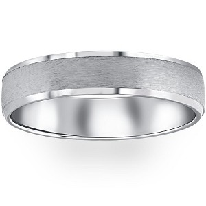 Pompeii3 Mens 5mm 10K White Gold Brushed Wedding Band - 1 of 4