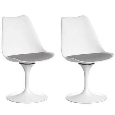 Fabulaxe Mid-Century Modern Swivel Tulip Side Chair with Comfortable Cushioned Seat, White Polypropylene Accent Side Chair