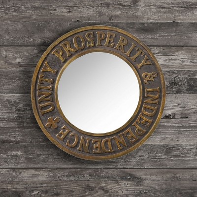 Handcrafted Round Bronze Wall Mirror with Positive Affirmations