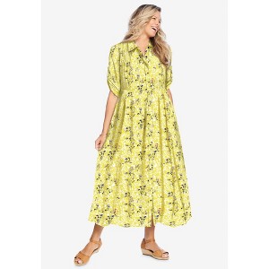 Woman Within Roll-Tab Sleeve Crinkle Shirtdress - 1 of 4