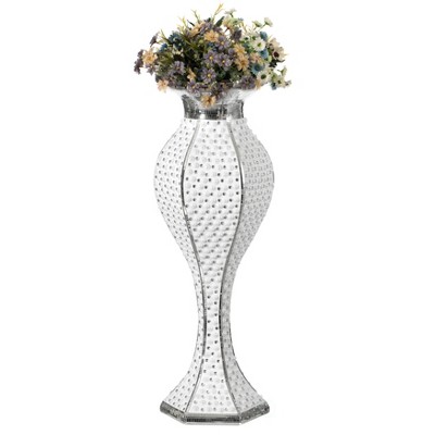 Uniquewise Modern Trumpet Wedding Floor Flower Vase with Silver Studs and White Pearl Design, for Living Room, Entryway or Dining Room, 40 Inch