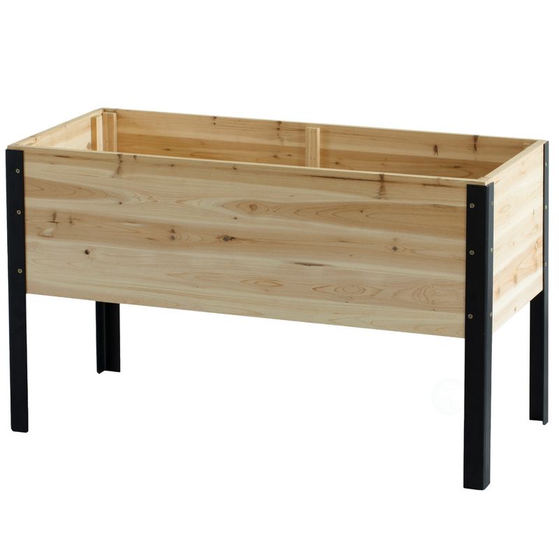 Gardenised Elevated Outdoor Raised Rectangular Planter Bed Box Solid Wood with Steel Legs, Natural, 4 of 12