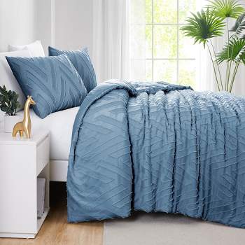 Beautyrest 3pc King/California King Maddox Striated Cationic Dyed Oversized  Duvet Cover Set with Pleats Neutral