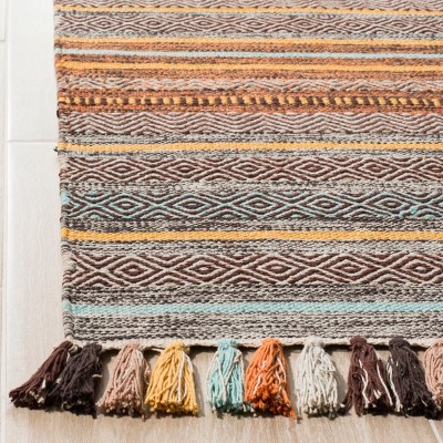 Handmade Turquoise and Brown Wool Cotton 3'x5' Area Rug