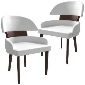 LeisureMod Ethos Leather Dining Chair – Upholstered Mid-Century Modern Accent Chair with Rubberwood Legs for Kitchen, Dining Room, or Office Set of 2 - 1 of 4