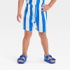 Grayson Mini Toddler Boys' Short Sleeve Vertical Striped Thermal Knit Shirt and Shorts Set - Blue - 4 of 4