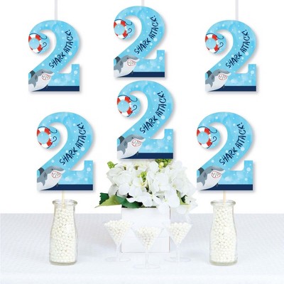 Big Dot of Happiness 2nd Birthday Shark Zone - Two Shaped Decorations DIY Jawsome Shark Second Birthday Party Essentials - Set of 20