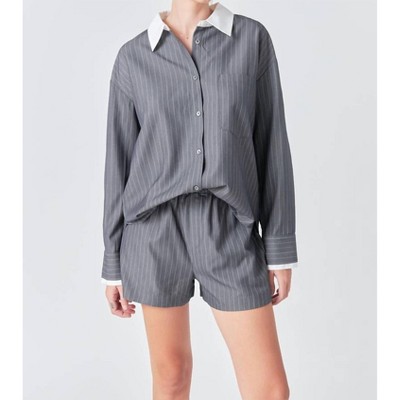 Women's Oversized Pinstripe Shirt - Grey Lab
