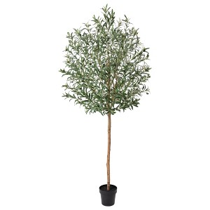 DR.Planzen 5/6/7FT Single-Trunk Artificial Olive Tree with White Planter, Faux Olive Plant for Indoor & Outdoor Home Decor - 1 of 4