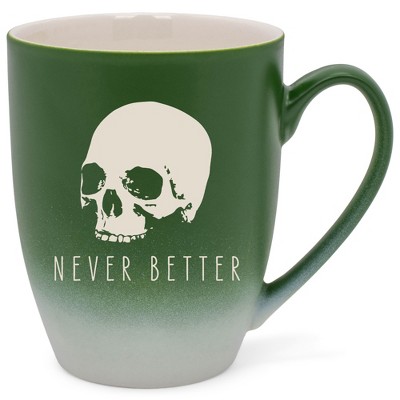 100 North Skull 10 Ounce Green and White Two Toned Ombre, Comfortably Fits Your Hands, Ceramic Tea Coffee Cup Mug, Never Better